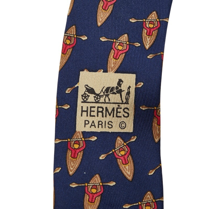 HERMES Allover Pattern Tie Navy Multicolor Silk men's Used