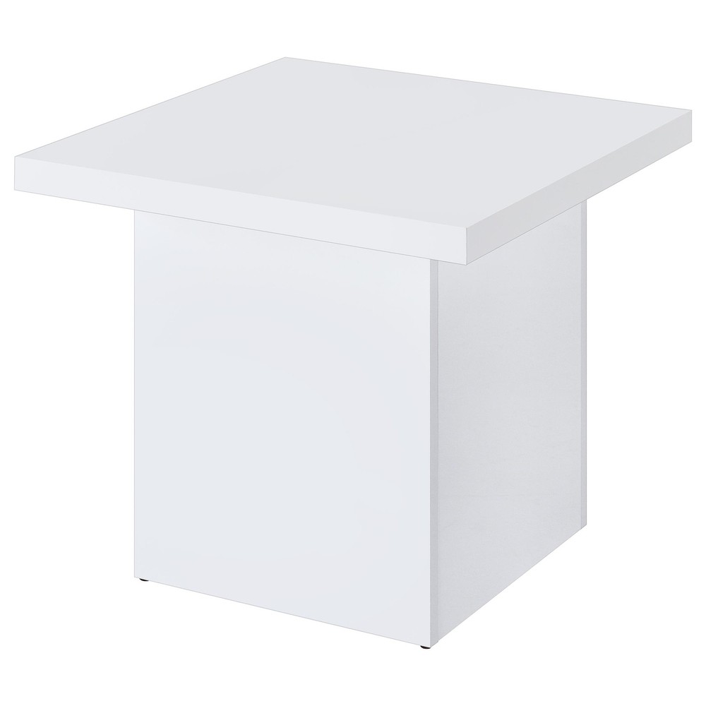 Coaster Devar Square Engineered Wood Side End Table in White High Gloss