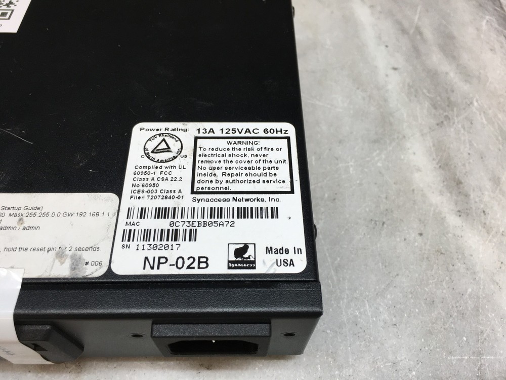 Synaccess NetBooter No 60950 Basic Switched PDU Power DIstribution Unit