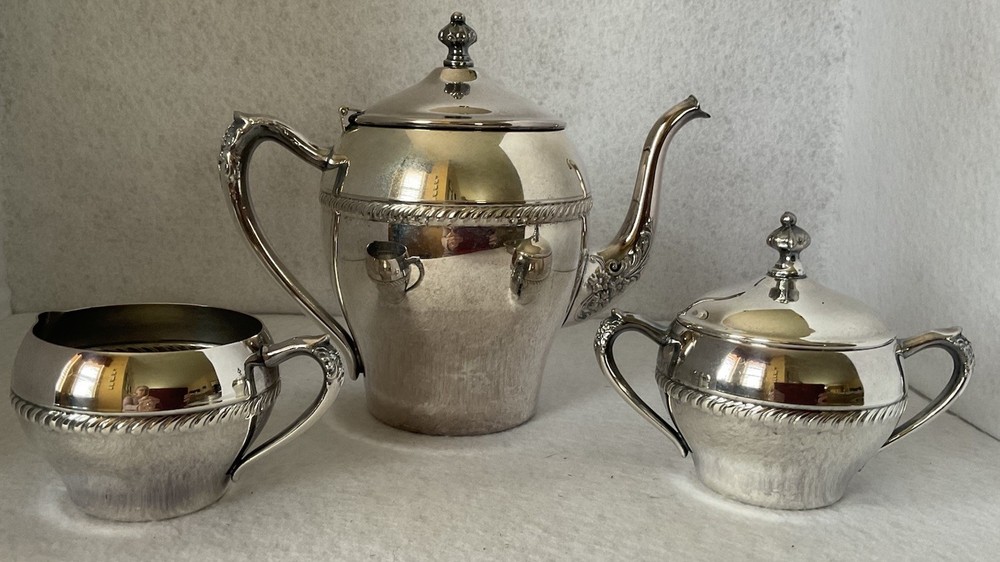 Pilgrim Silver Plated Tea Set Pot Creamer Lidded Sugar Bowl