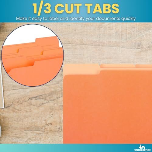 Orange File Folder, Durable Folder, File Folder Letter Size, 1/3 Cut Assorted