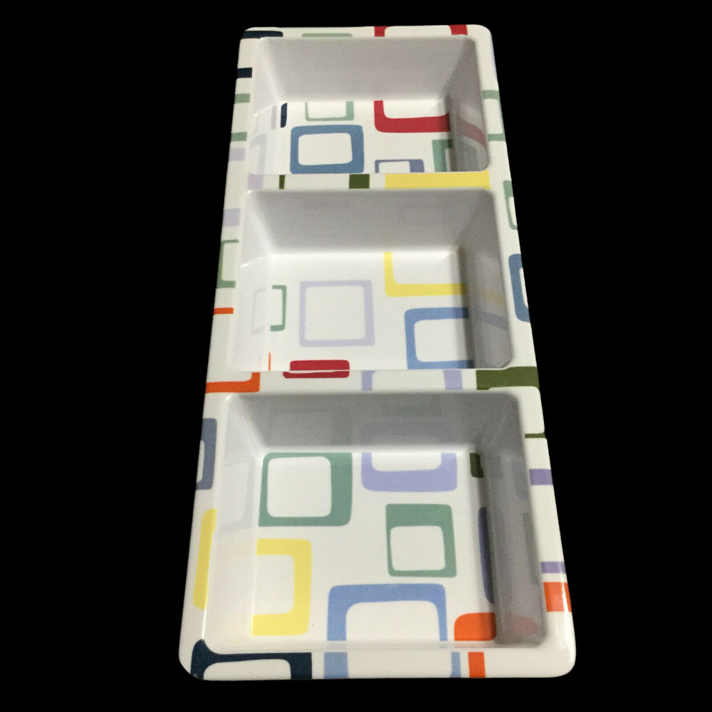 Precidio Snack Serving Tray Divided Sections Modern Abstract Squares Multicolor
