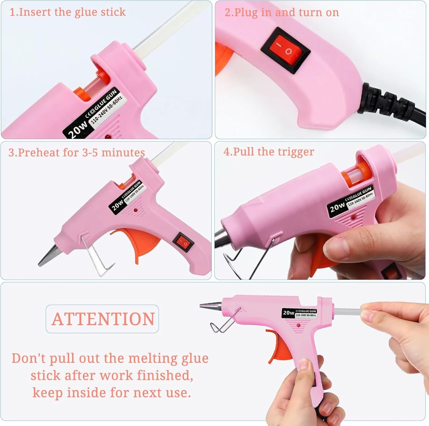 Mini Hot Glue Gun with 4 Glue Sticks for Crafts School DIY Arts Pink