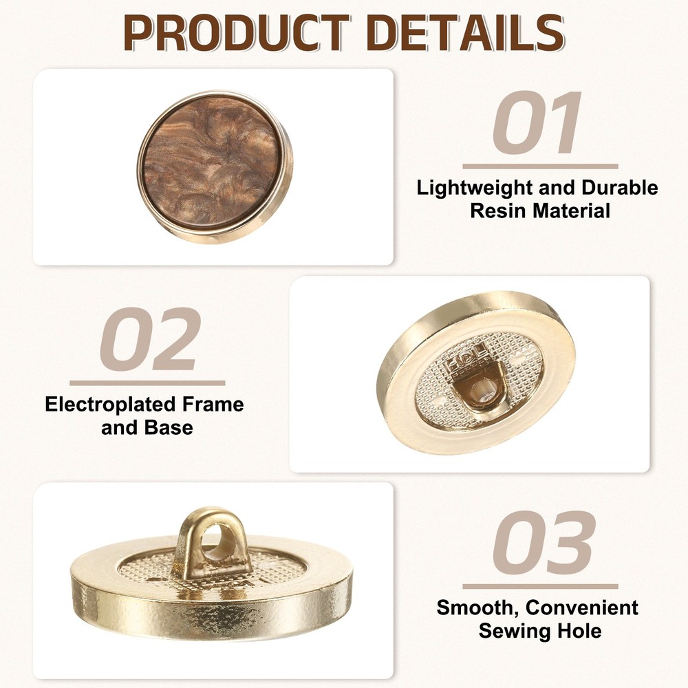 10Pcs Round Button, 25mm/1" Resin Decorative Pattern Button, Dark Coffee