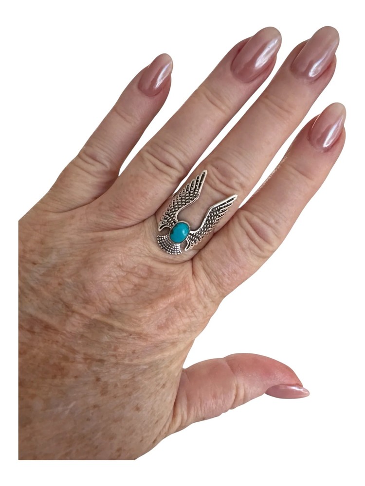 Kingman Turquoise EAGLE Solid 925 Sterling Silver Ring 9.5
