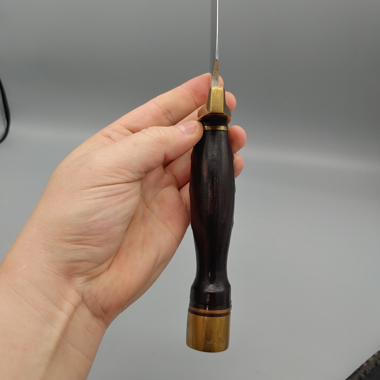 VTG Custom Arkansas Toothpick Knife Dagger w/ Sheath 19" walnut/brass handle 12"