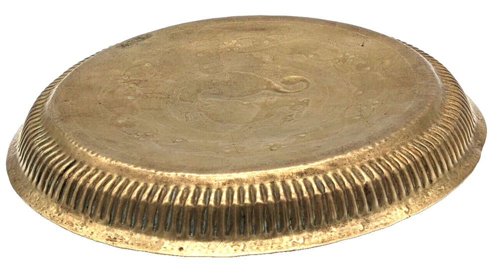 Antique Islamic Indian Engraved Solid Brass Tray Birds