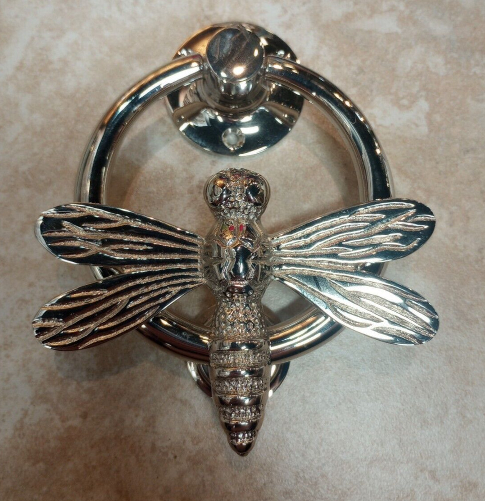 Decorative Solid Brass Dragonfly Ring Hardware Door Knocker Polished Nickel
