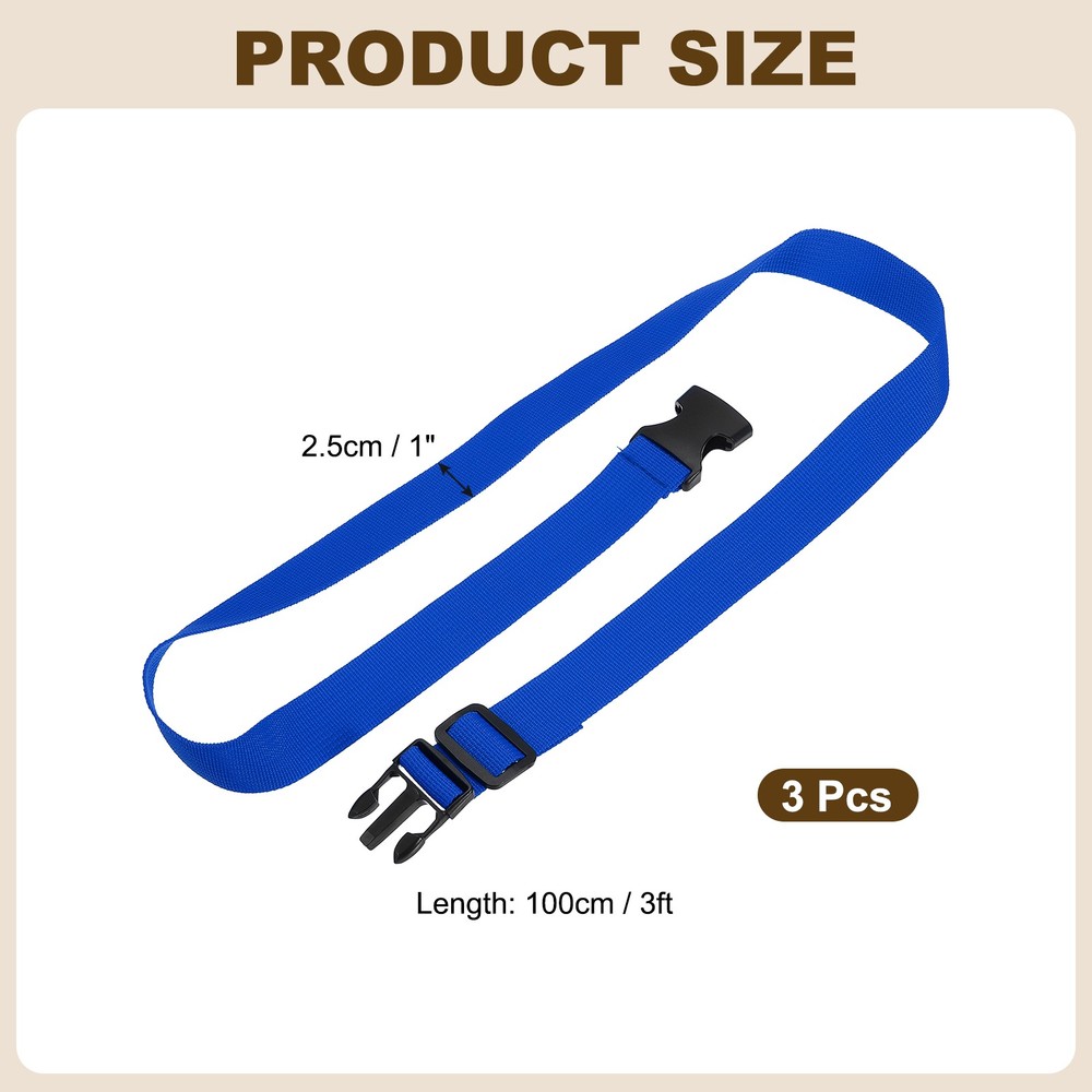 3pcs 1" x 3ft Utility Straps with Quick Release Buckle Adjustable, Blue
