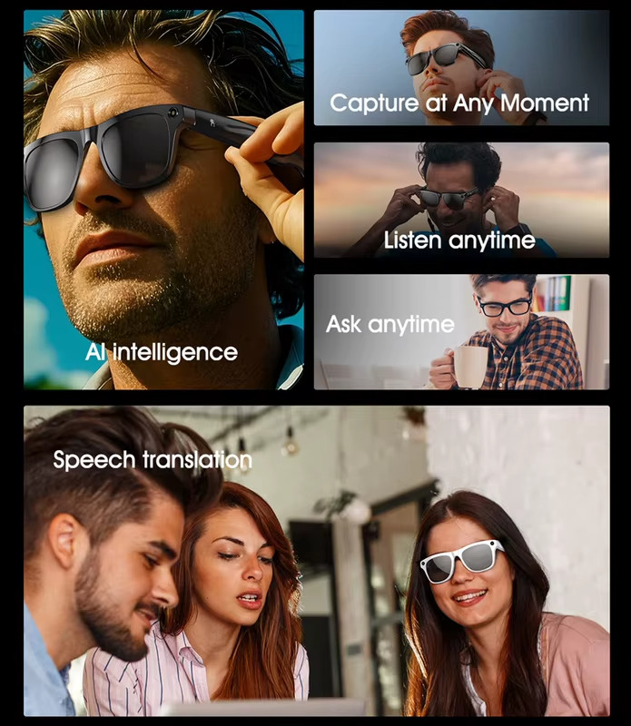 AI Smart Glasses Camera HD Video Real-Time Translation Image Recognition