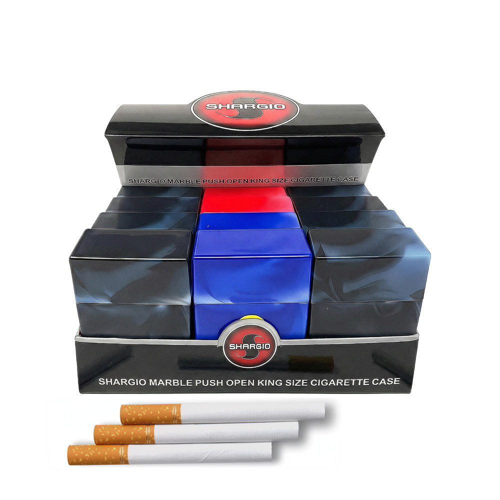 12 Flip Open Plastic Cigarette Cases King Size Marble Look Assorted Hardshell