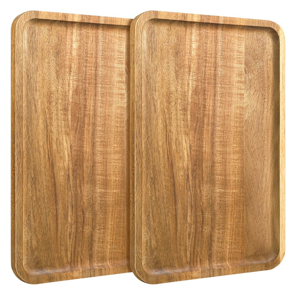 2 PCS 11.8x7.8 Solid Acacia Wood Serving Trays Rectangular Wooden Platters