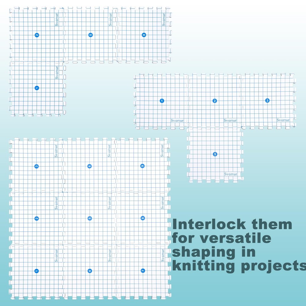 Interlocking Blocking Mat for Knitting and Crochet Projects, 9 Pack Knitting ...