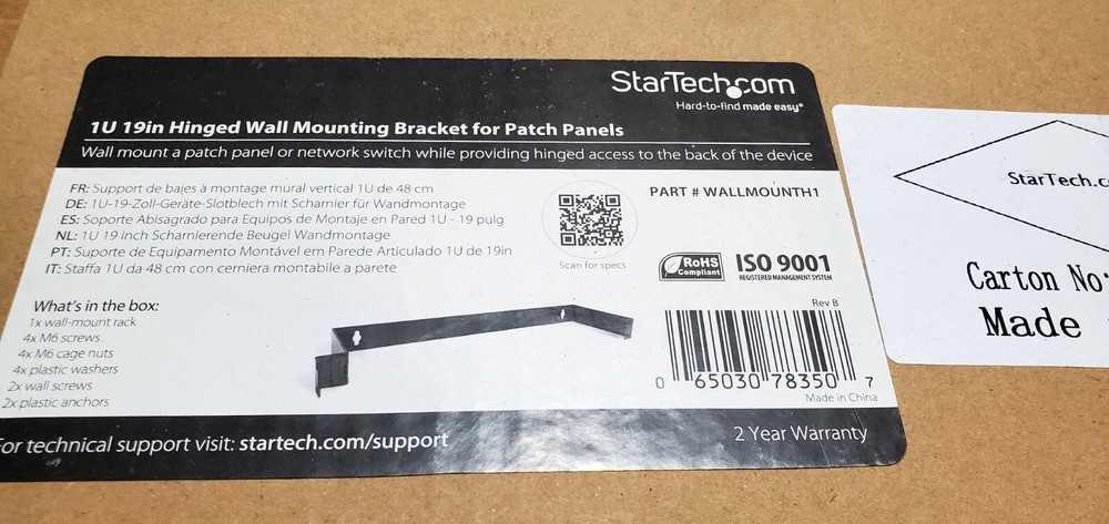 Wall MNTing Bracket; 1U; 6" Depth; Hinged