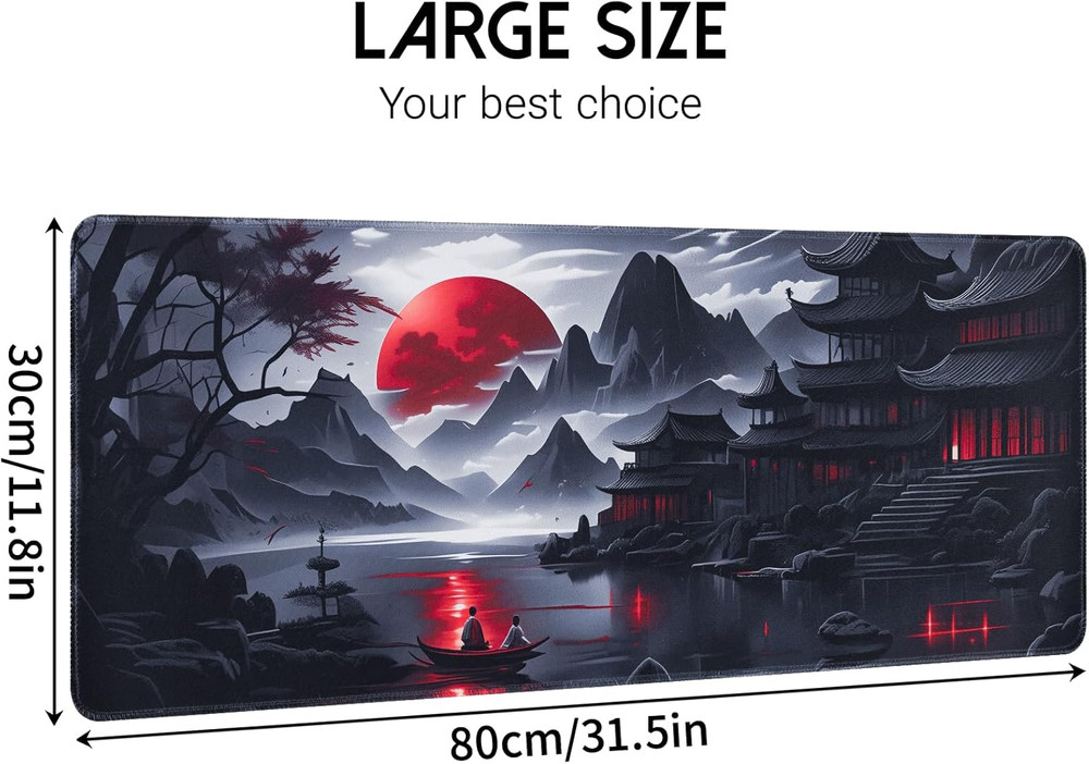 Large Gaming Mouse Pad, Anime Black Mousepad with Stitched Edges, Expanded Cool