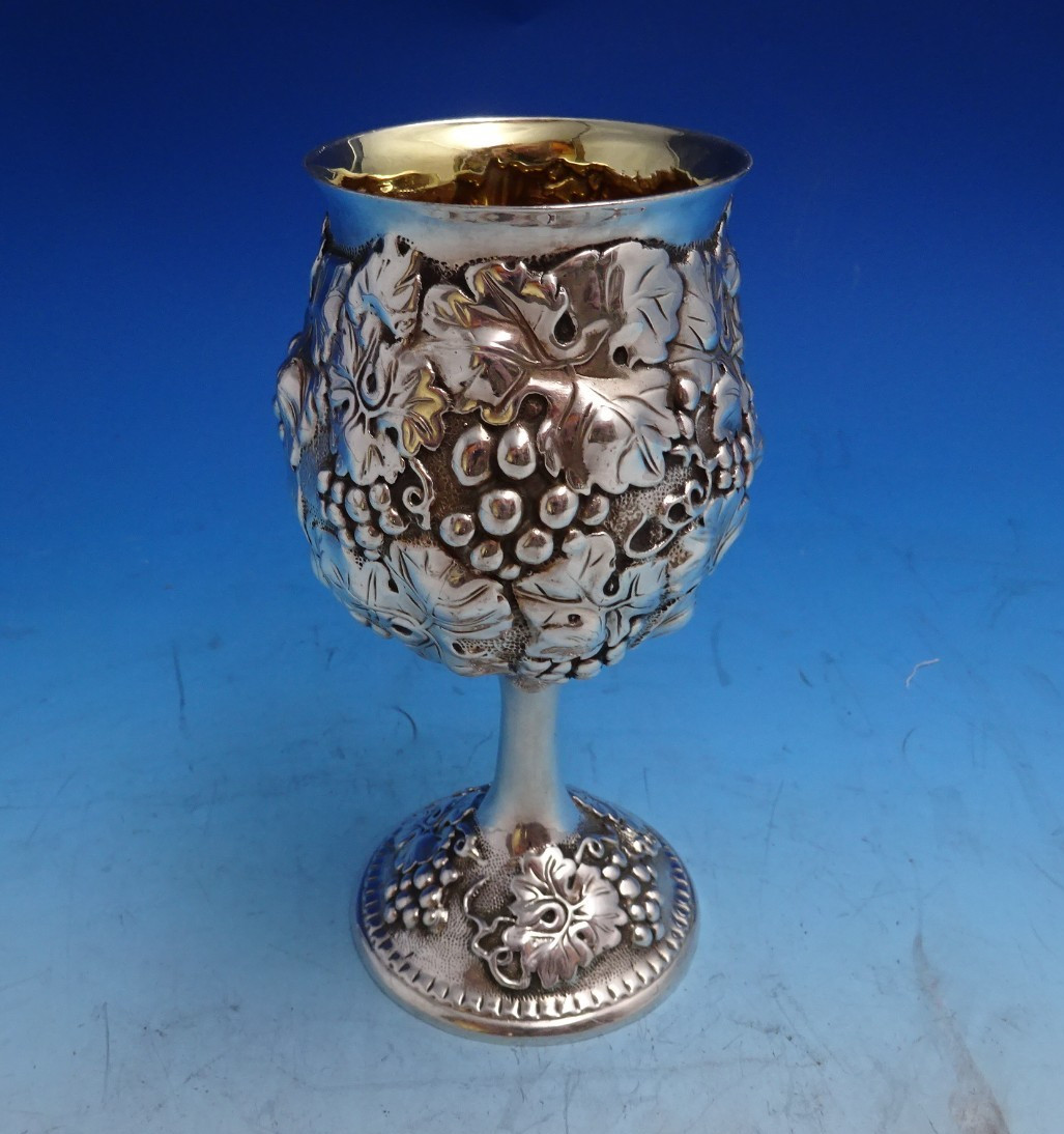 Repousse by Galmer Sterling Silver Goblet Embossed Grapes GW 6 1/2" (#8653)