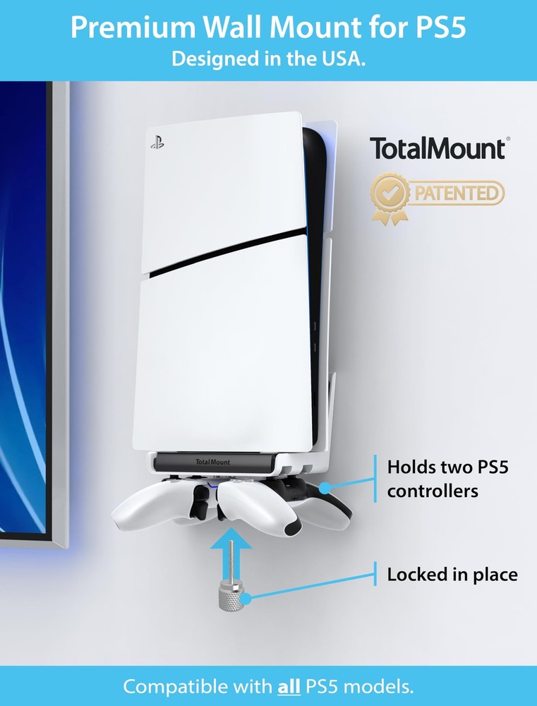 TotalMount Wall Mount for All PS5 Models - Holds 2 Controllers