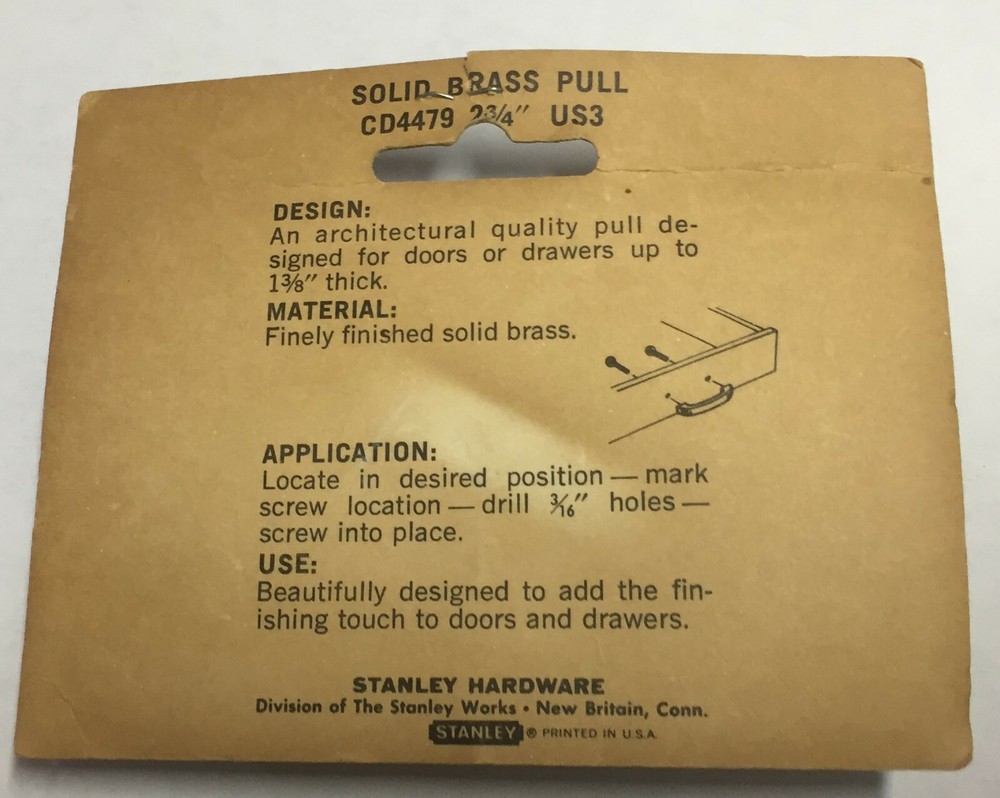 Stanley 2-3/4” Solid Brass Drawer Or Door Pull CD4479, SET of 5 Pulls, NEW