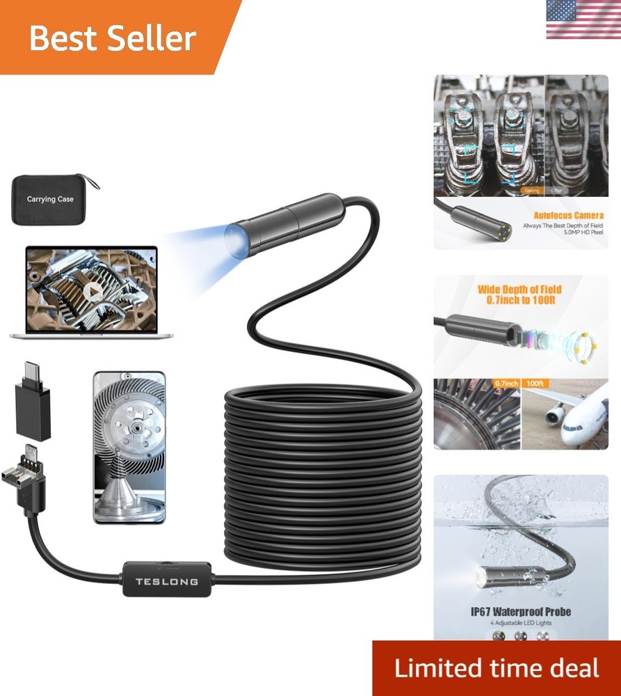 5MP Auto-Focus Endoscope, 3rd Generation USB Borescope with 5.0 Megapixel Inspec