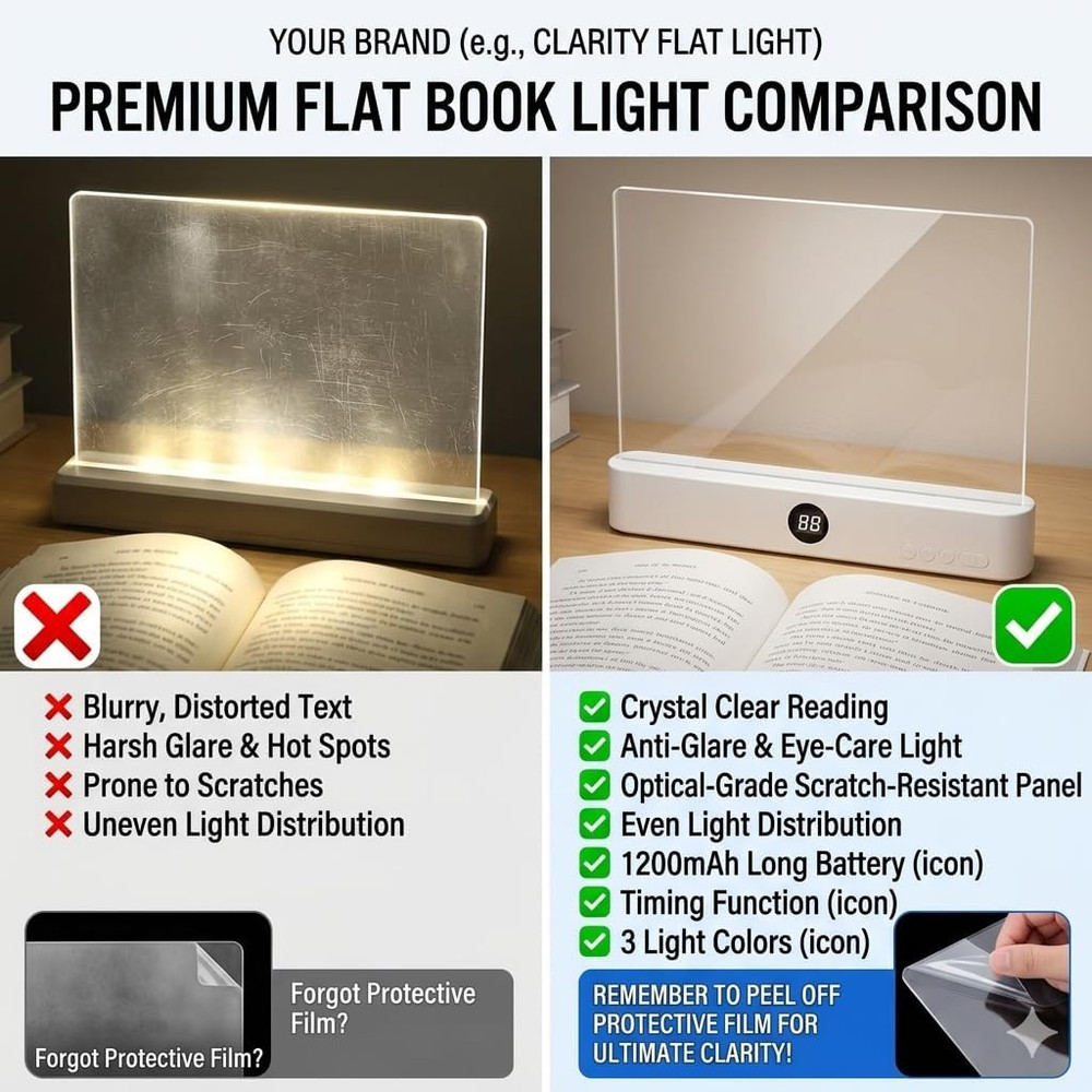 Rechargeable LED Book Light with 3 Colors, Timer, and Dimmable Panel