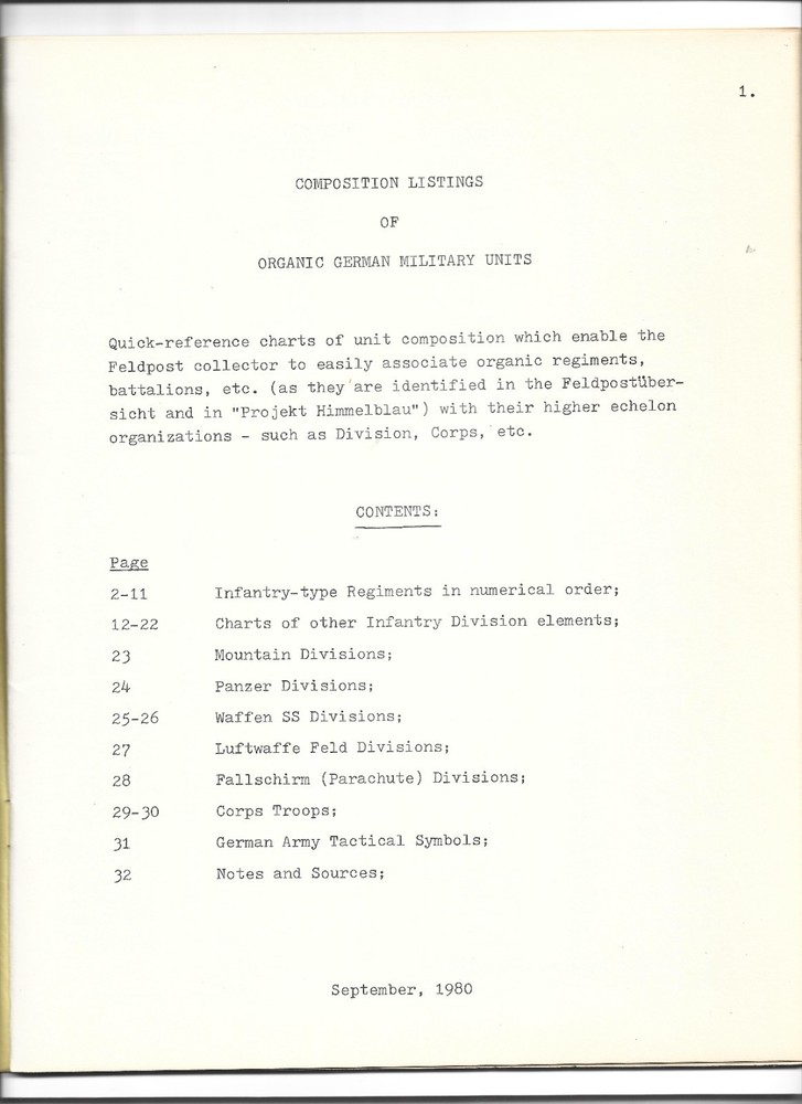 GERMANY COMPOSITION LISTING OF ORG GERMAN MILITARY UNITS 32 PAG 1980 (G961)