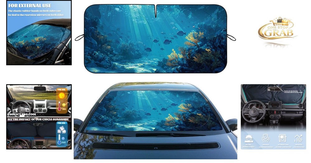 Ocean Car Sun Shade UV Ray Blocking Windshield Protector 59" x 31.5"