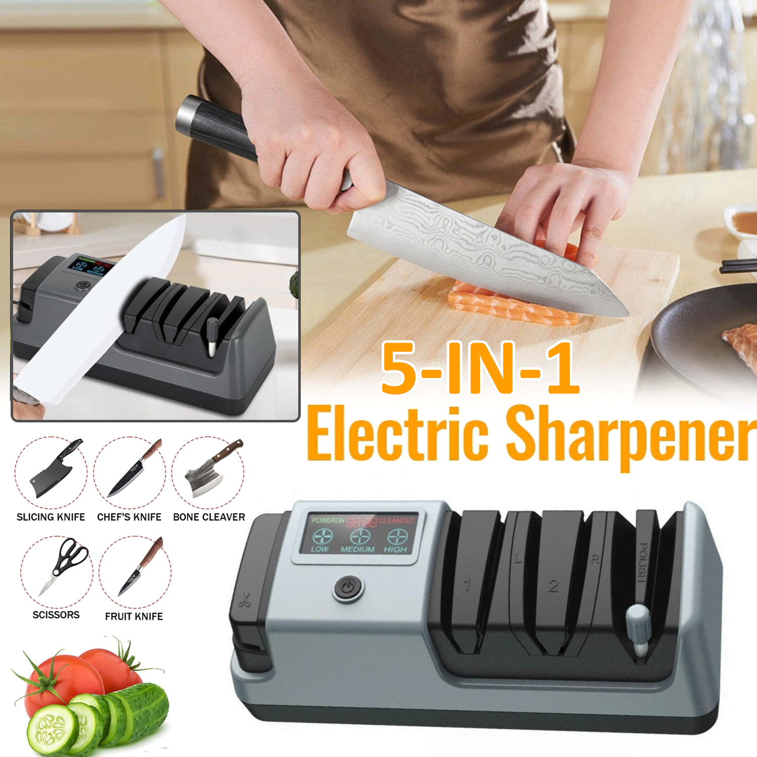5 in 1 Electric Knife Sharpener-3 Rotational Speed Adjustable Knife Sharpener US