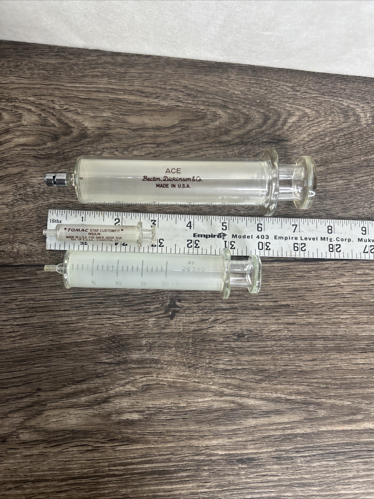 Vintage Glass Syringe Lot – 2cc 20cc 50cc – ACE BD Tomac – USA Made
