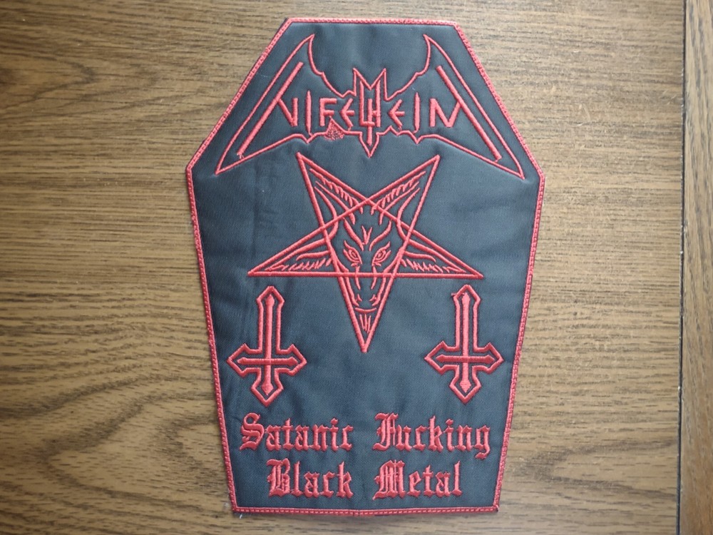 NIFELHEM + LOGO,SEW ON RED EMBROIDERED LARGE BACK PATCH