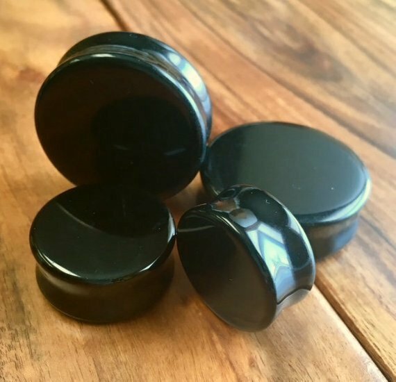 PAIR Black Onyx Organic Stone Plugs Gauges - up to 38mm available!