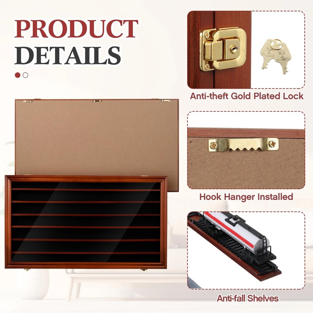 N Scale Model Train Display Case Wall Cabinet with 6 Shelves Lockable 98% UV Pro
