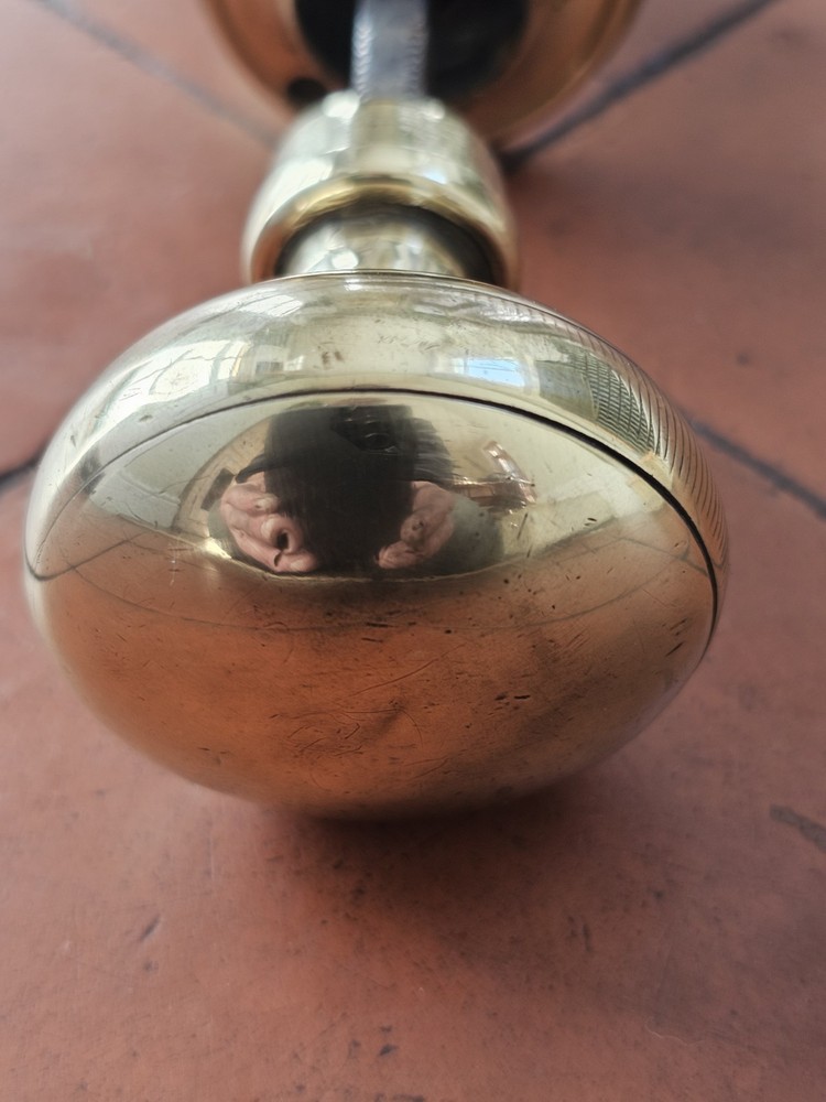 Antique original large brass knurled mortice lock bun knobs
