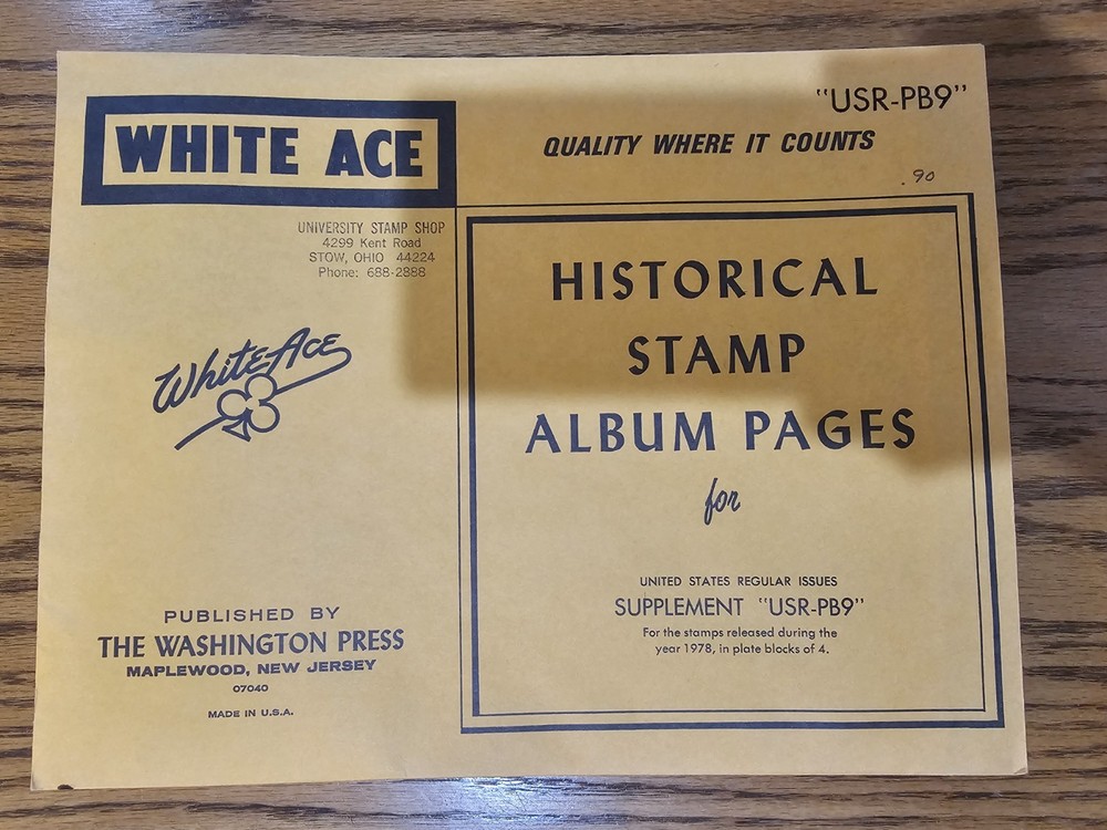 White Ace Stamp Supplement USR-PB9 for 1978 Regular Issue PB's PNC's PBP's NOS