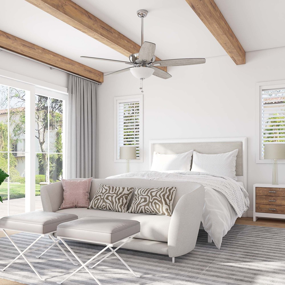 60" Black Ceiling Fan with Light, 5 Blades, Reverse Airflow, Pull Chain Control