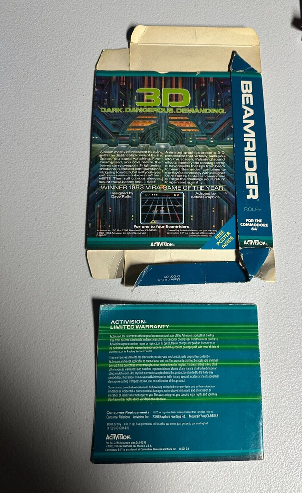 Beamrider Commodore 64 C64 (Box & Cart Only)