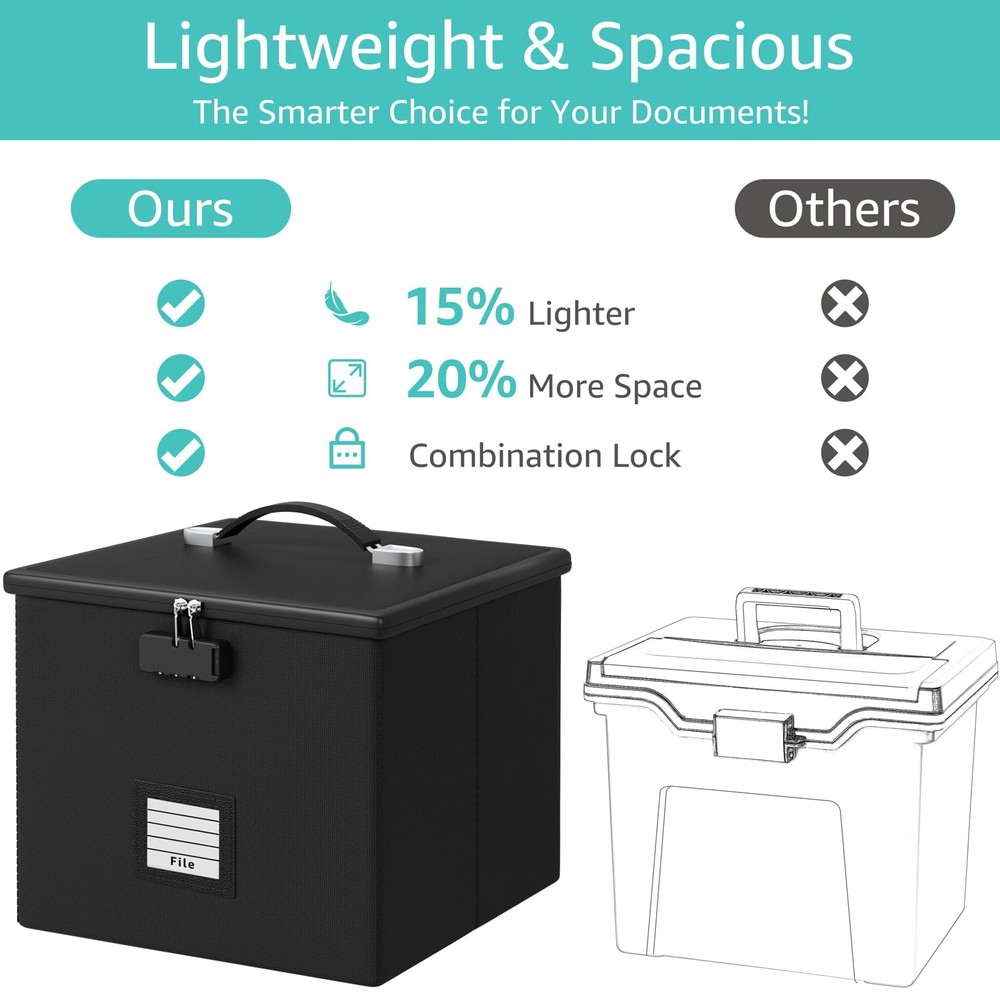 Fire Proof File Box for Documents - Portable Fireproof Document 1 PC, Black