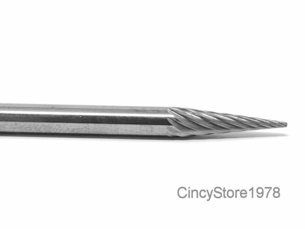 SM42S Cone SOLID Carbide Burr Bur Cutting Tool Die Grinder Bit 1/8"