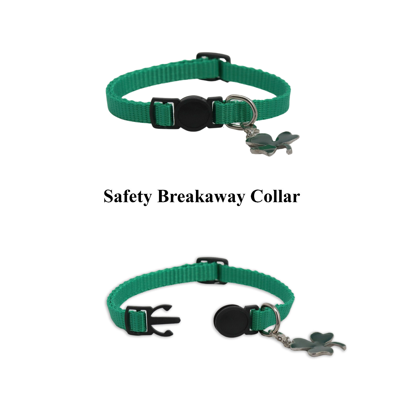Green Cat Collar Green Shamrock Charm Safety Breakaway Adjustable Neck -CC-1037