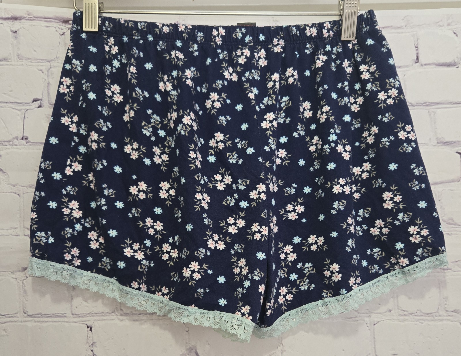 Rene Rofe Sleep Set Lace Tank Top Sz M Navy Blue Floral Pjs Pajamas Lounge SOFT