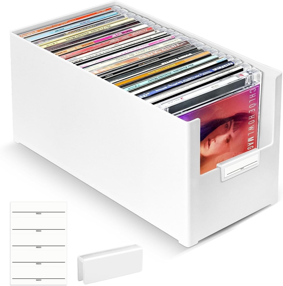 CD Storage Box, Stackable Plastic CD Organizer, Hold Up to 25 CDs, CD Storage...