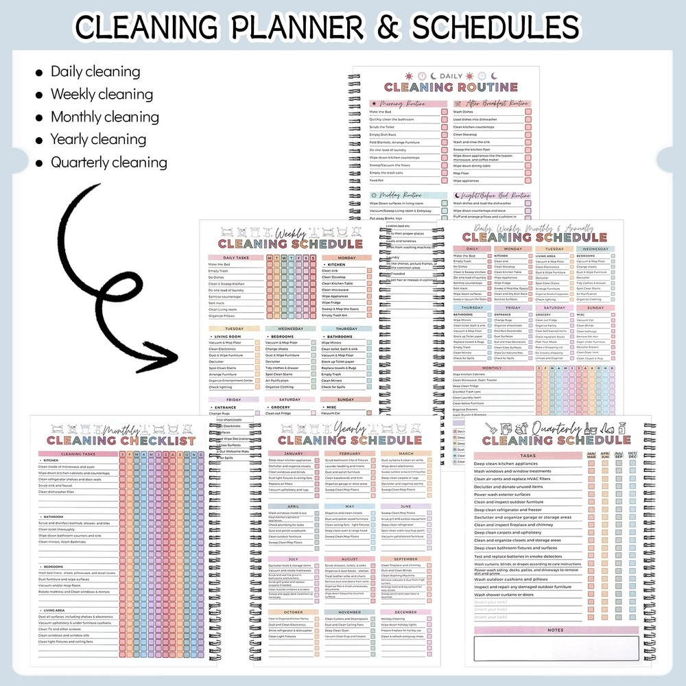 Cleaning Schedule Planner set ADHD Organizational Tracker Notebook