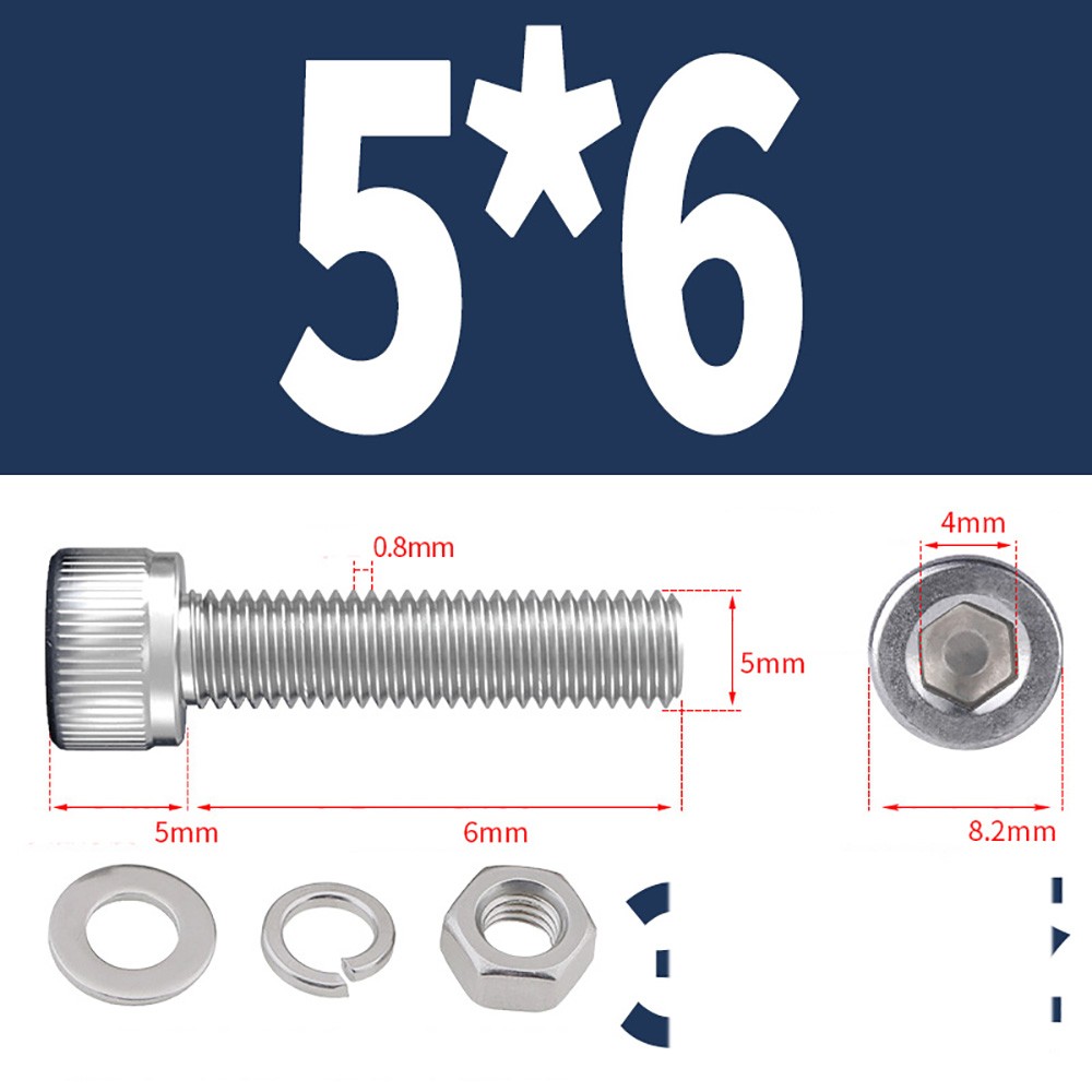 M5 M6 Socket Head Cap Screws Allen Bolts With Nut/Washers/Spring Washers A2