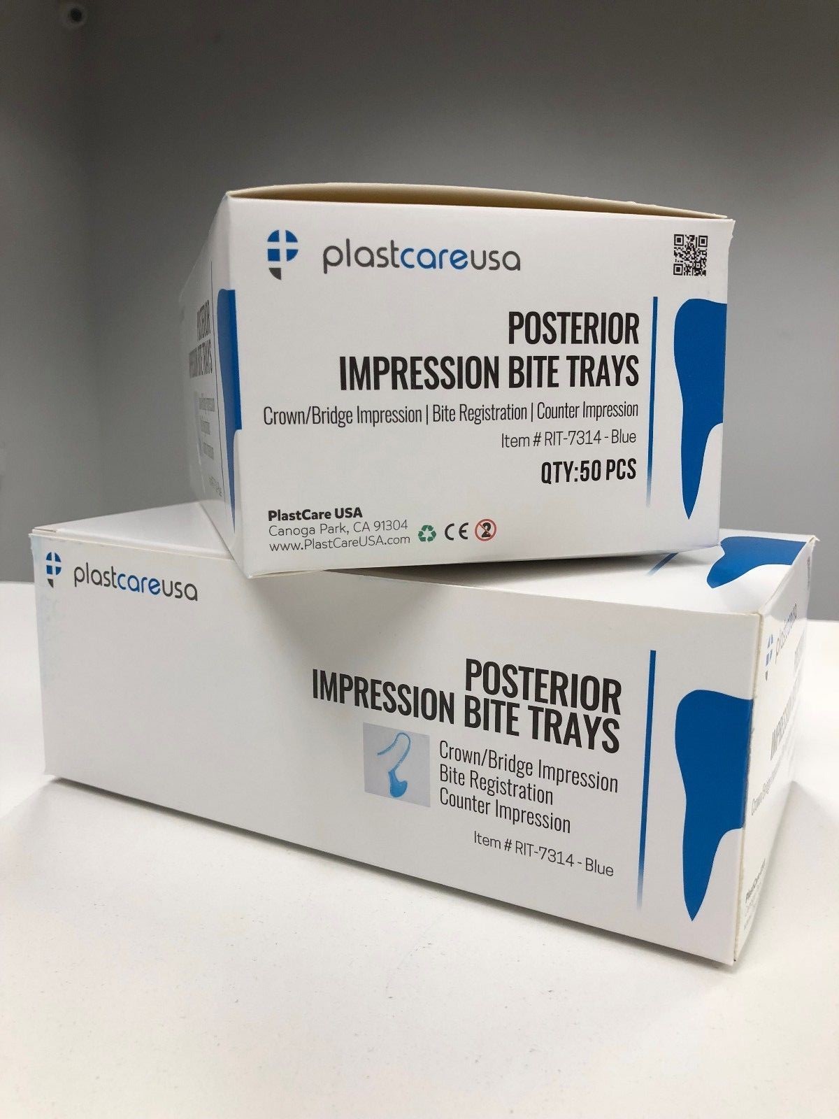 Dental Impression Bite Registration Triple Trays, Posterior, (Blue) (Box of 50)