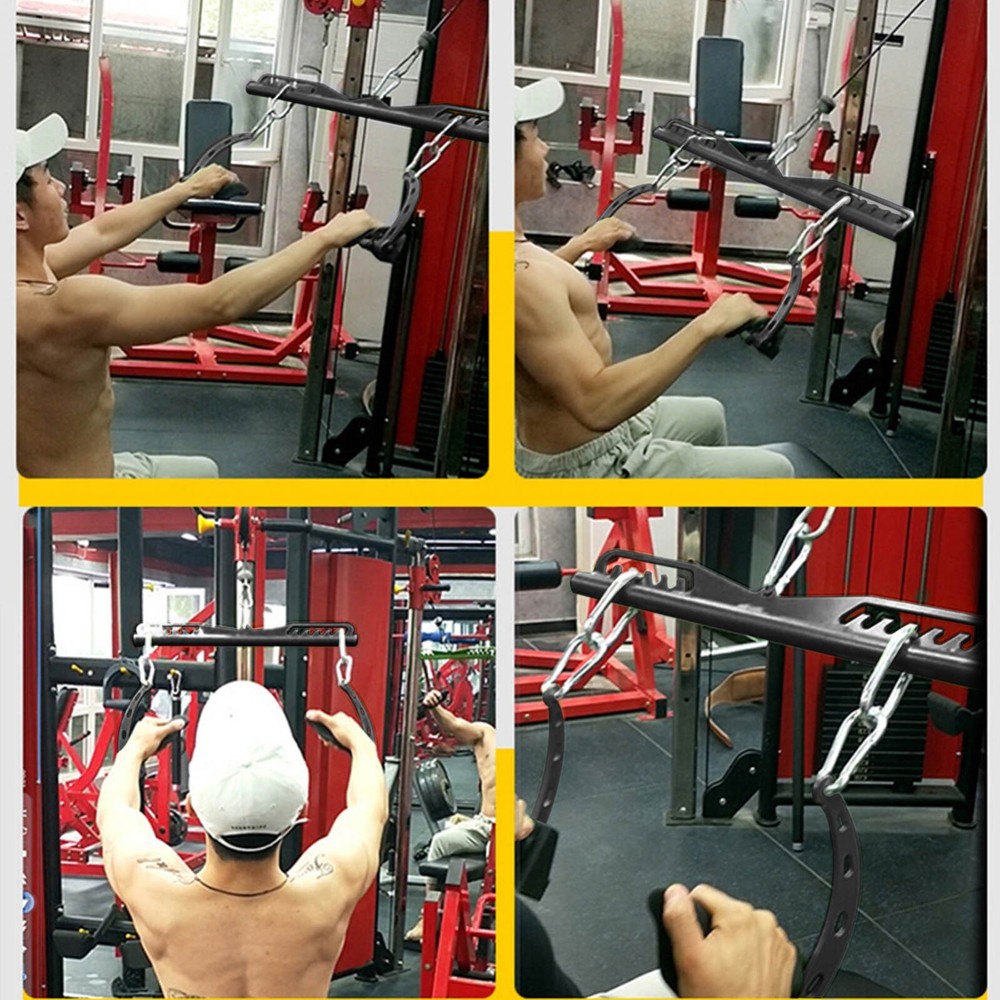 5Pcs Set Black Adjustable Lat Pull down Bar Cable Machine Attachments for Gym