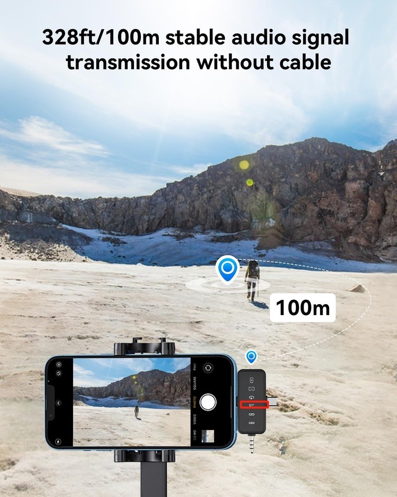 3 in 1 Microphone for iPhone/Android/Camera, Wireless Microphones, 328ft Tran...