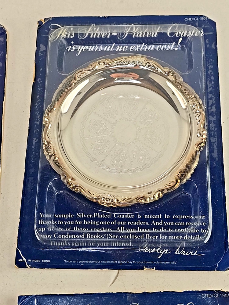 4X SILVER-PLATED 4" COASTERS VINTAGE