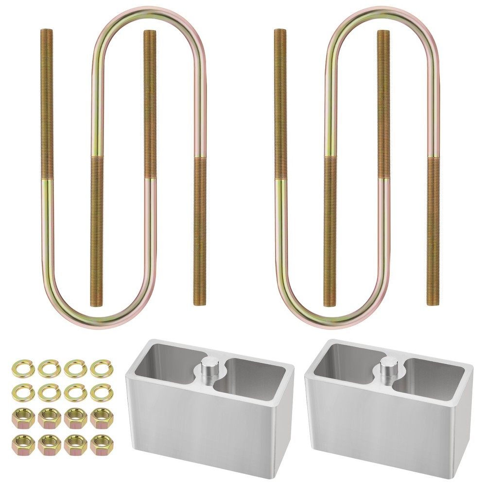 Universal 4” Leaf Spring Lowering Block Kit with U-Bolt & Installation Hardware