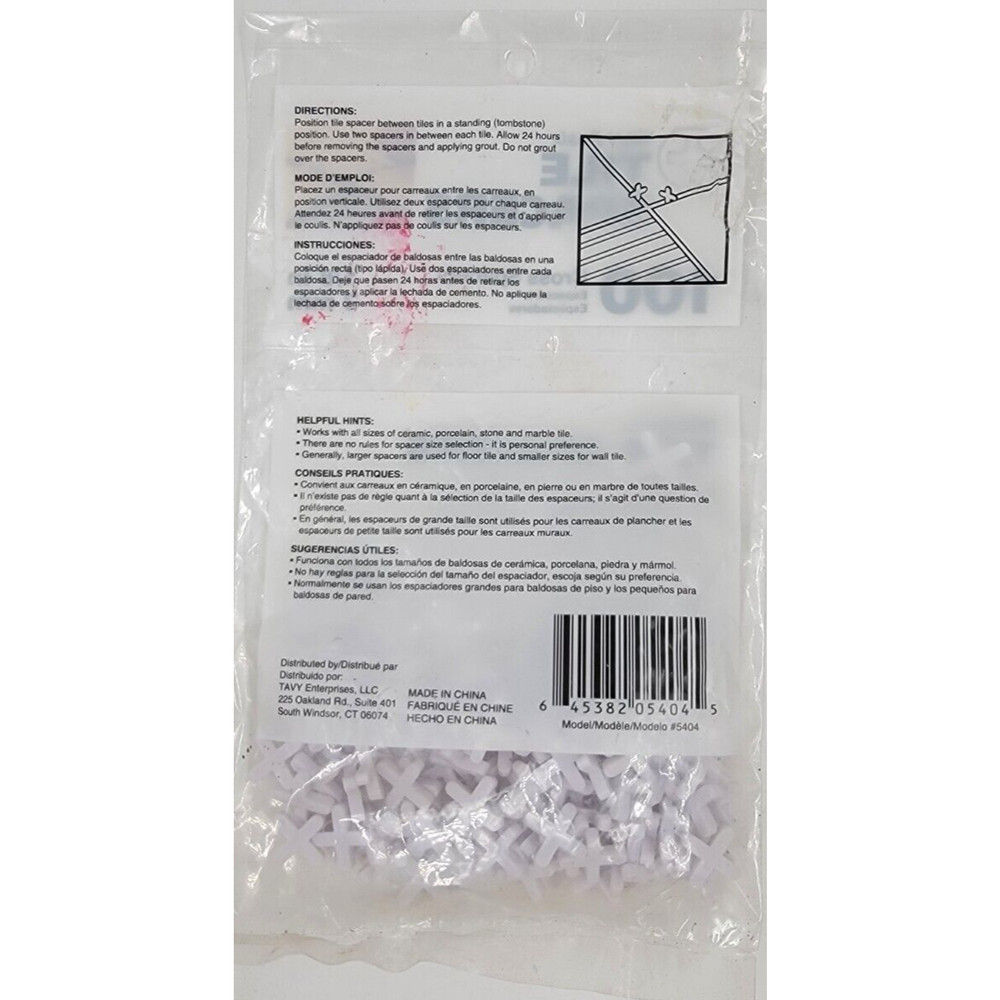 TAVY Basix 1/8" 3mm Plastic Tile Cross Spacers 100 Count