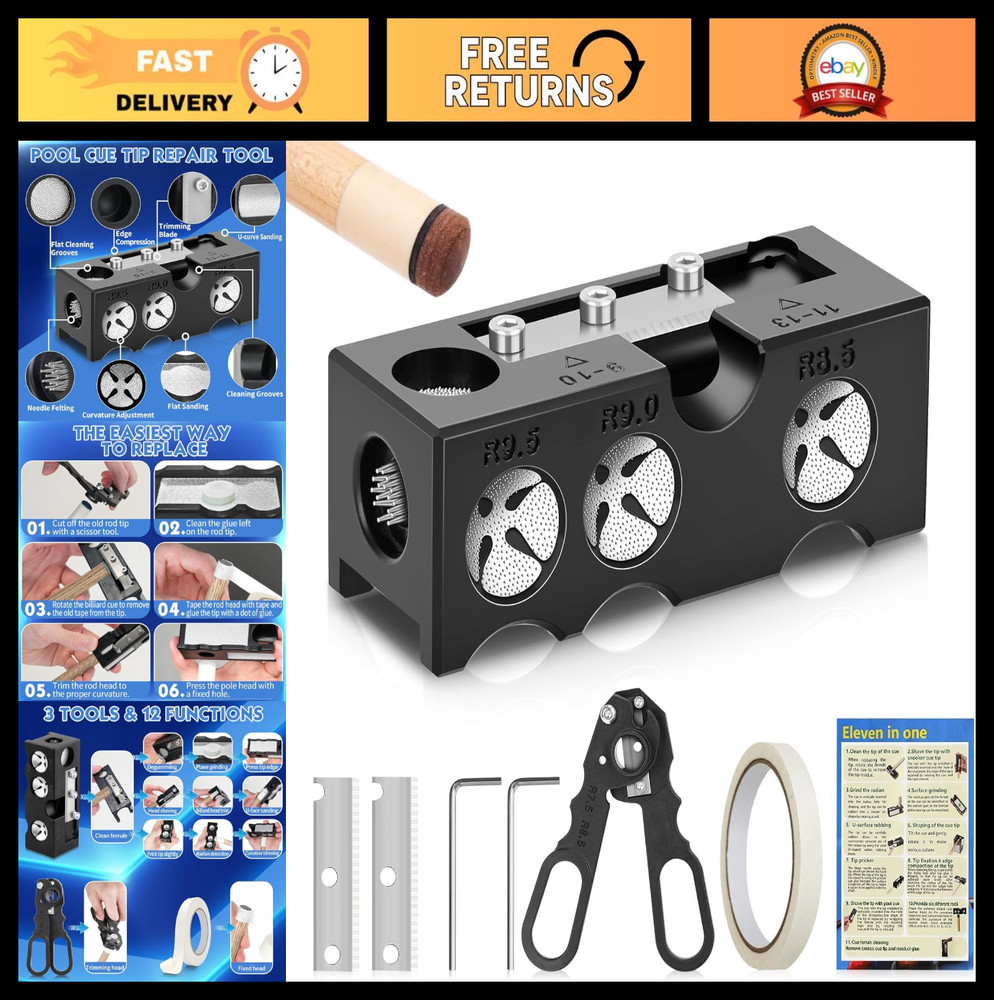 Pool Cue Tip Shaper & Replacement Kit - Repair Tool for Billiards Cue Tips