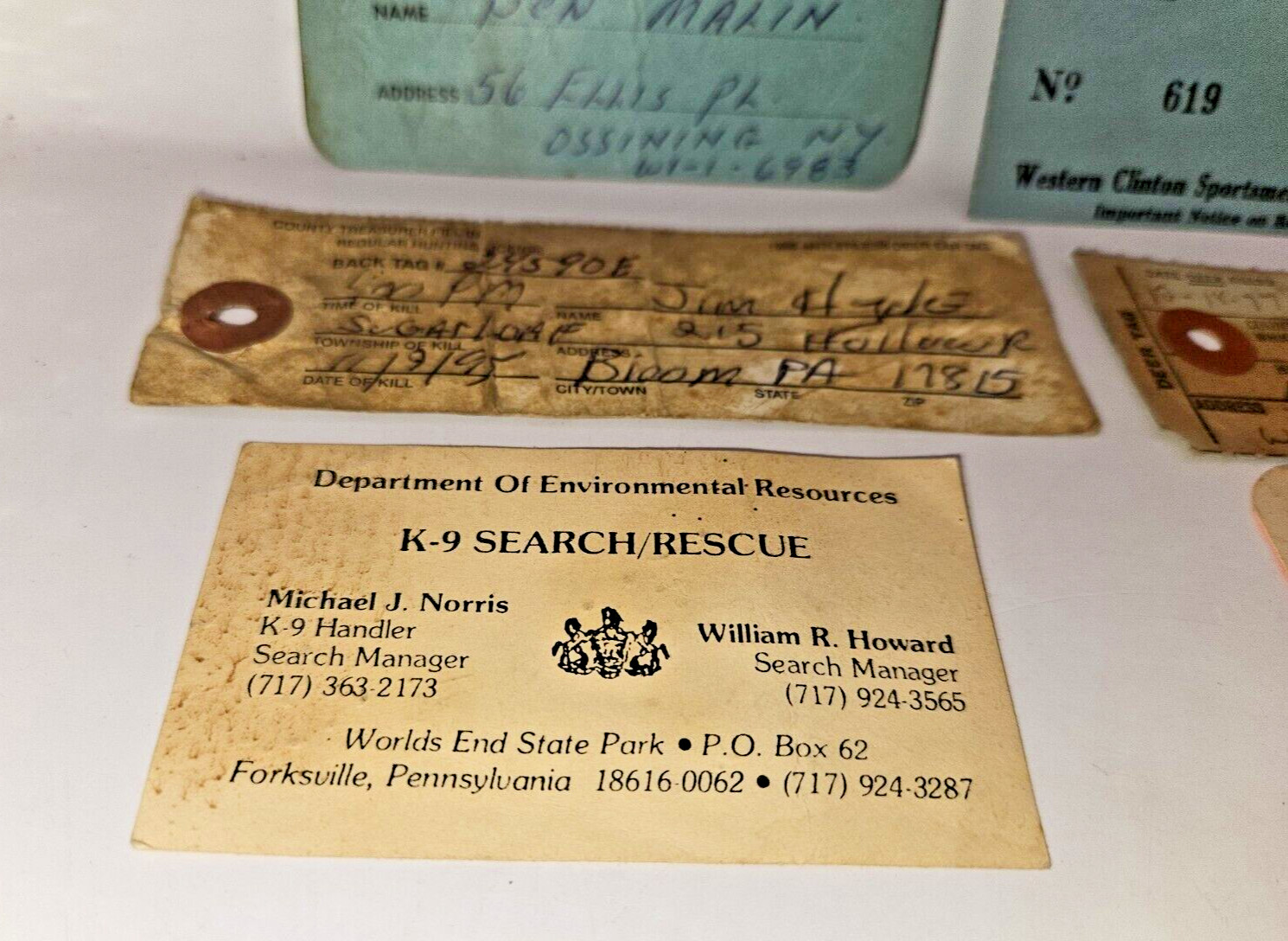 PENNSYLVANIA Deer Hunting 1977 1995 State Resident Gun club pass Misc papers